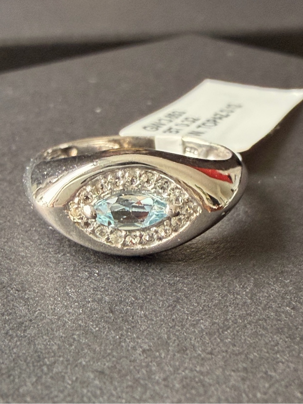 Sterling Silver 925 Blue Topaz with White Topaz Halo Ring